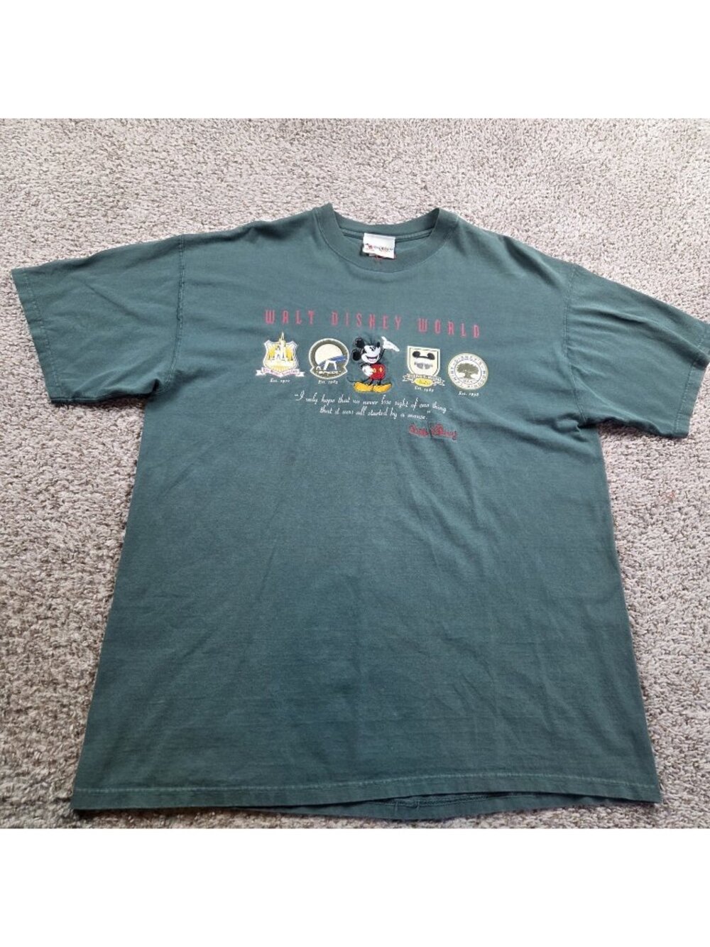 Vintage Disney World Mickey Mouse T Shirt Adult Large Green Graphic